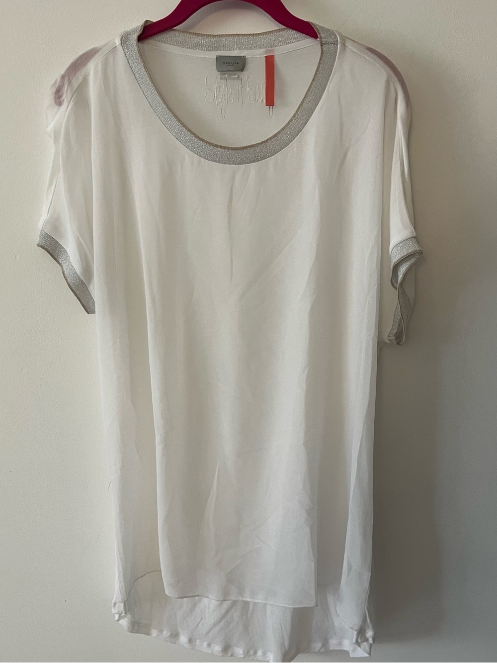 MARELLA Sport Short Sleeve Tunic Tee with Silver Sparkle Trim Sz L